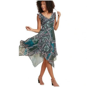 MODCLOTH Women’s Sleeveless Asymmetrical Hem Boho Fit & Flare Sheer Dress Size S